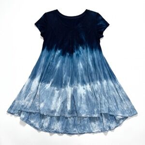 Raya Sun S Navy Blue Tie Dye Short Sleeve High Low Dress Womens Boho Casual